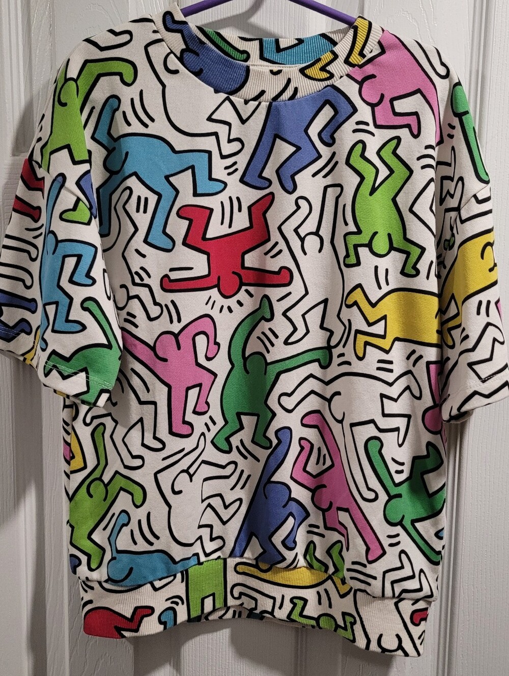 H&M X Keith Haring White Multicolor Graphic Dance Figure T Shirt Kids Size 7